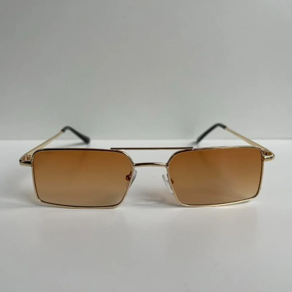 Vintage Y2K 90s 2000s unique slim gold trim square sunglasses